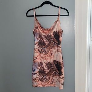 Shein pink marble cowl neck dress
